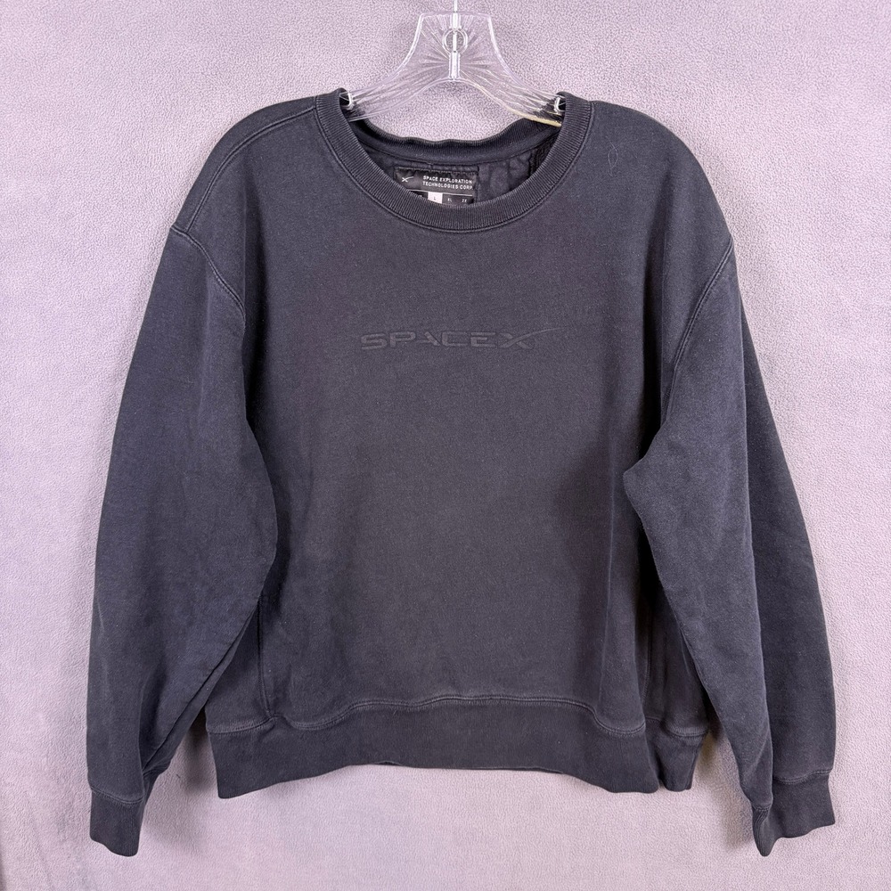 SpaceX Sweatshirt Mens L Black Space Exploration Technologies Corp Reverse Weave